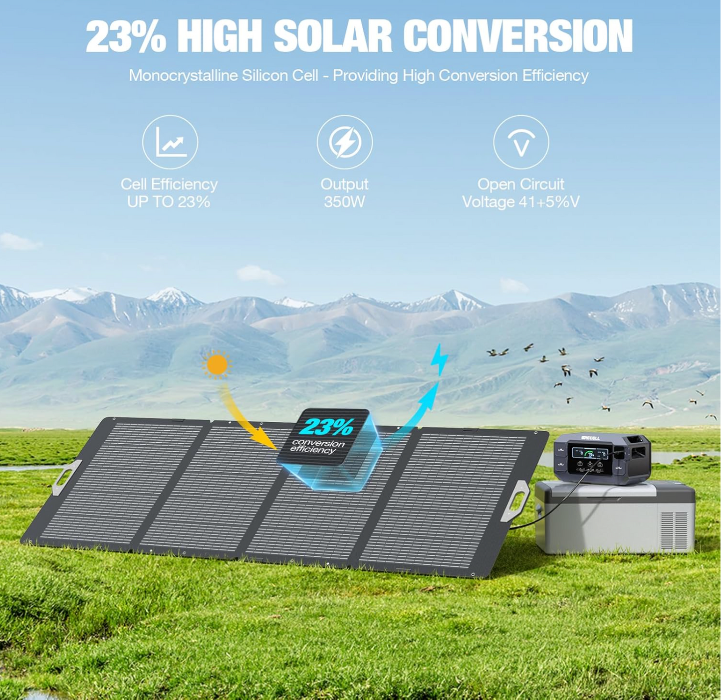350W Portable Solar Panel for Power Station Generator, Foldable Solar Panel, 37.4V High-Efficiency Solar Charger 350W Power Backup with XT60/Anderson Output for Outdoor Van Camper Off-Grid