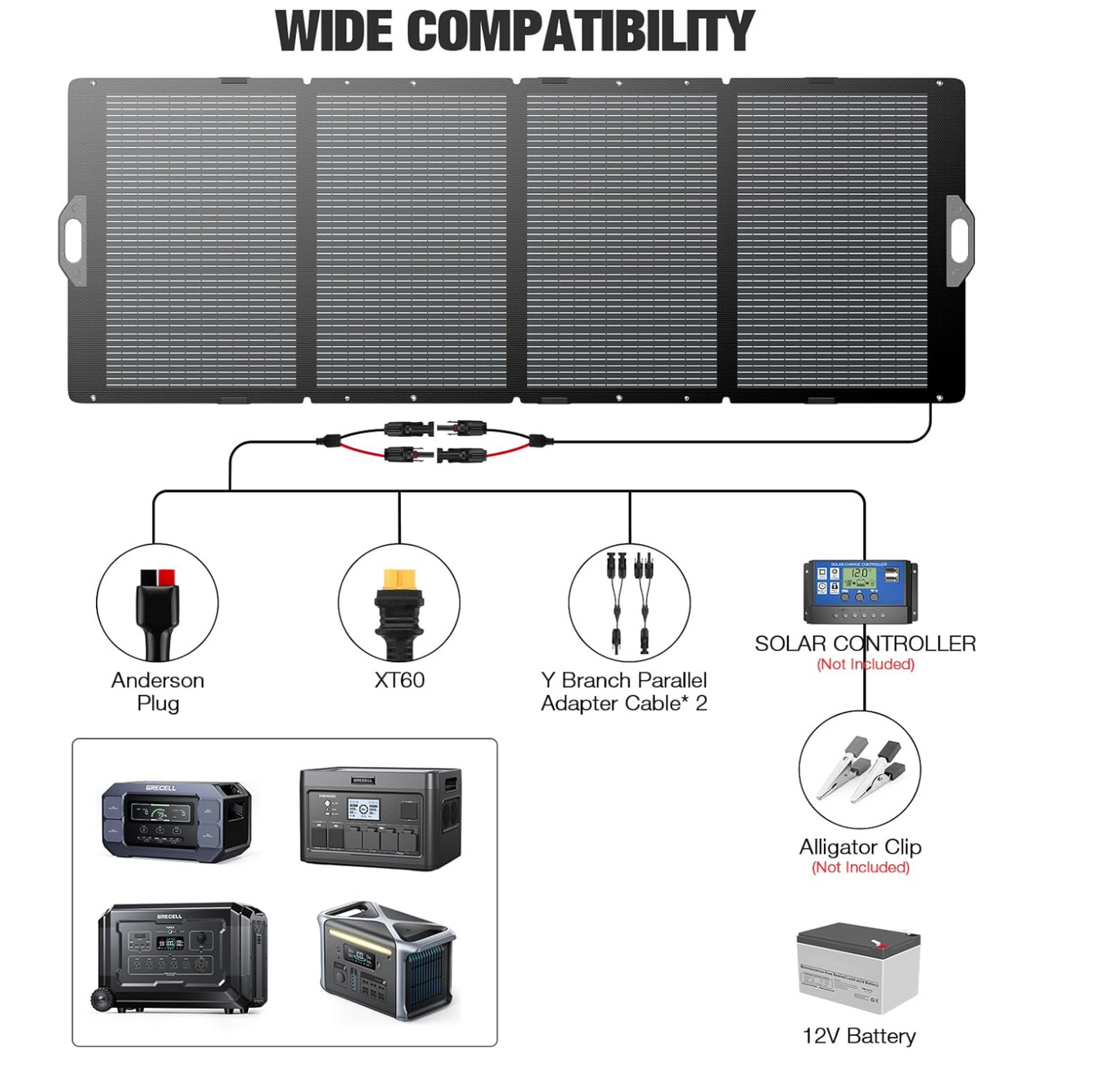 350W Portable Solar Panel for Power Station Generator, Foldable Solar Panel, 37.4V High-Efficiency Solar Charger 350W Power Backup with XT60/Anderson Output for Outdoor Van Camper Off-Grid