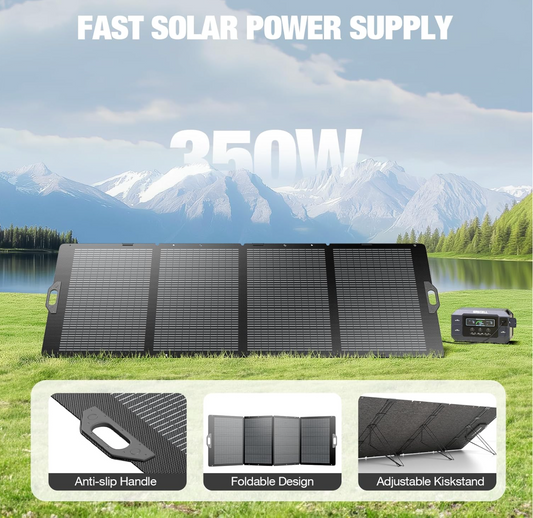 350W Portable Solar Panel for Power Station Generator, Foldable Solar Panel, 37.4V High-Efficiency Solar Charger 350W Power Backup with XT60/Anderson Output for Outdoor Van Camper Off-Grid