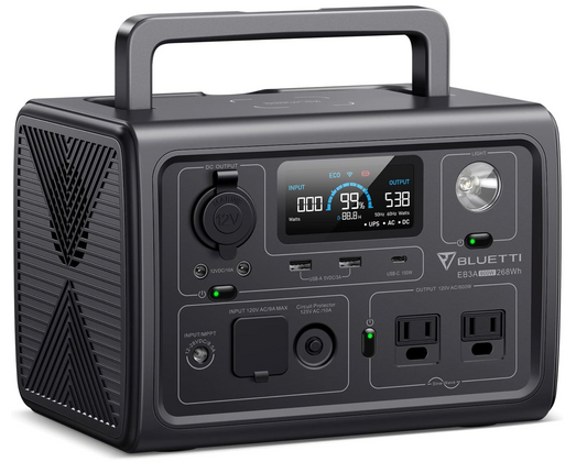 Solar Generator EB3A, 268Wh LiFePO4 Battery Backup w/ 2 600W (1200W Surge) AC Outlets, Recharge from 0-80% in 30 Min., LFP Backup for Outdoor Camping, Trip, Power Outage